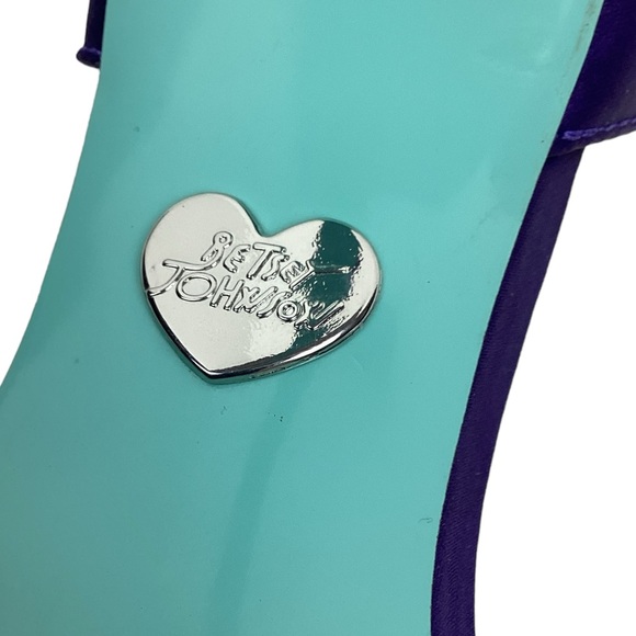 Betsey Johnson Gown Crystal Rhinestone Bow Stilettos Satin Purple - Picture 7 of 11